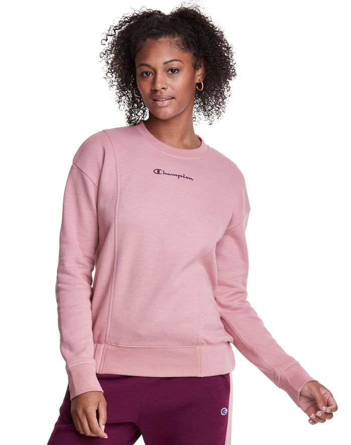 Champion Womens Sweatshirt NZ - Fleece Crew Rose ( 3278-AQHVG )